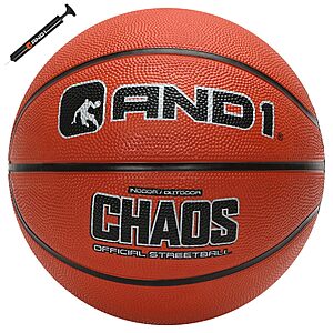 AND1 Chaos 27.5 Basketball : Youth Sized Rubber Streetball for Indoor and Outdoor Use, Ideal for Boys and Girls Ages 9-11, Includes 10” Pump $10.46