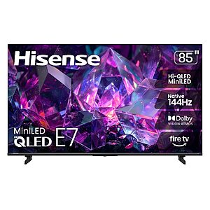 Hisense 85" E7 Cinema Series Hi-QLED Mini-LED 4K 144Hz UHD Smart Fire TV (85E7SF, 2026 NEW) $1199.99