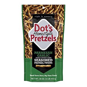 [SnS, AC] $8.91 | 2 × 16-Oz Dot's Homestyle Pretzels Seasoned Pretzel Twists (Parmesan Garlic) ($4.46 each) at Amazon