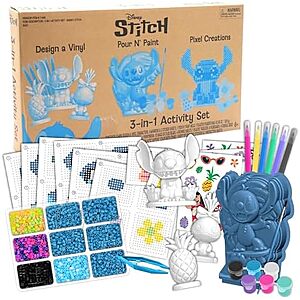 $8* | Tara Toys 3-in1 Disney Stitch Activity Set (Pixel Art Set, Pour N Paint Set & Design A Vinyl Set) at Amazon
