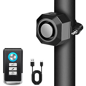 Cruxer 110dB Anti-Theft Bike Alarm with Seatpost Bracket, USB-C Recharge with Remote $13.99