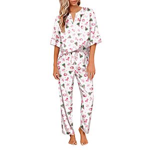Ekouaer Women's Satin Silky Pajama Set 2 Piece V Neck Silk Pjs with Pocket $10.99