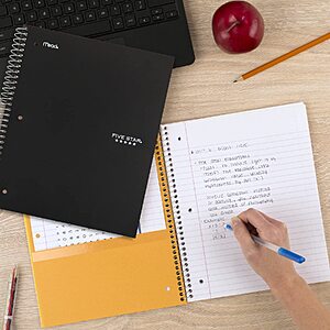 Five Star Spiral Notebook + Study App, 5 Subject, College Ruled Paper, 8-1/2" x 11", 200 Sheets, Fights Ink Bleed, Water Resistant Cover, Black (72081) $6.97