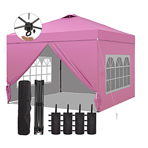 Ainfox 12'x12' Pop-Up Canopy Tent w/ 4 Removable Walls & 1-Push Center (Pink) $110 + Free Shipping