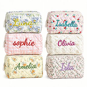 VKPOYNRO Custom Embroidered Flower Cosmetic Bag with Assorted Floral Designs $11.99