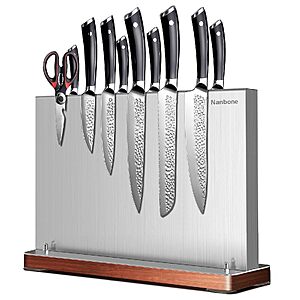 11.81" x 5.5" x 9.0" Nanbone Stainless Steel Magnetic Knife Holder w/ Wood Base  (Silver) $19.99 + Free Shipping w/ Prime or on $35+