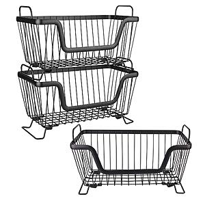 LOTTS Stackable Wire Basket Metal Pantry Storage Organizer Bin with Handles 3 Pack $17.99 + Free Shipping