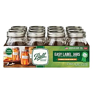 12-Pack 16-Oz Ball Regular Mouth Glass Mason Jars w/ Lids & Bands $13.49 + Free Shipping w/ Prime or on $35+