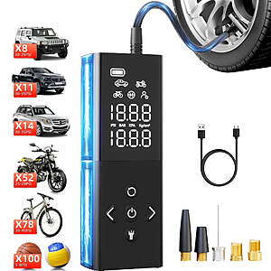 $25 FS WALMART+ by  GOOLOO AP150 Cordless Tire Inflator Portable Air Compressor, 150 PSI Air Pump for Car Tires, 6000mAh Battery Powered,