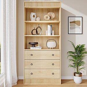 70.8" GarveeHome Fluted Bookshelf w/ Storage Drawers (Light Wood) $79.99 + Free Shipping