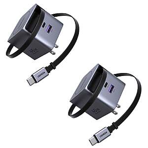 UGREEN Nexode 45W USB-C Charger Block with Retractable Cable, 2-Pack  $39.99 Free Shipping Costco.com