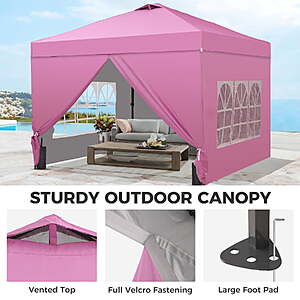 Ainfox 12x12 Pop Up Canopy Tent Center Lock 4 Removable Walls Windproof UV Shelter Outdoor Commercial,Pink $109.99