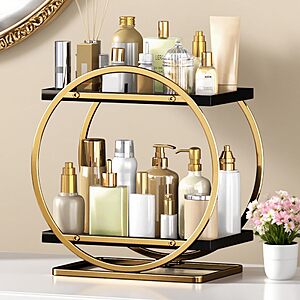 Amazon – YIWANFW 2-Tier Black & Gold Makeup Organizer - $15.59–$17.99 w/ Code + Prime