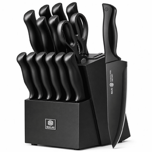 NULAS Knife Set, 15-Piece Kitchen Knife Set with Block, Self-Sharpening, Dishwasher Safe Knives & Anti-Slip Handles (Black) $21.99 AC + Free Shipping