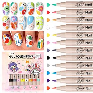 12-Color 0.7 mm GelLaktik 3D Nail Polish Pens (Yellow) $4.99 + Free Shipping w/ Prime or on $35+