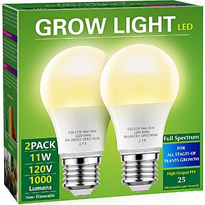 2-Count Briignite A19 Full Spectrum LED Grow Light Bulbs (100W Equivalent, 4000K, 1000 Lumens) $5.99 ($3 each) + Free Shipping w/ Prime or on $35+