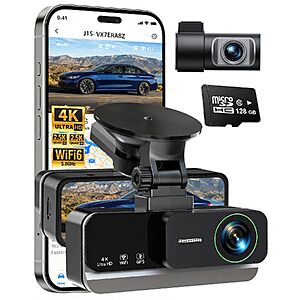 JOCRELA 4K+4K Dash Cam Front and Rear, Free 128GB Card, Dash Cam for Car $65.79