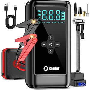 Soulor 6000A 4-in-1 Portable Jump Starter w/ 160PSI Air Compressor & LED Light $32.99 + Free Shipping w/ Prime or on $35+