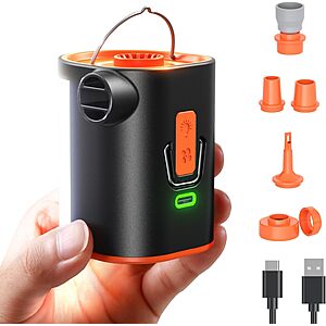 3600mAh Joyroom Portable Electric Air Pump for Inflatables w/ Camping Light (Vivid Orange) $12.95 + Free Shipping w/ Prime or on $35+