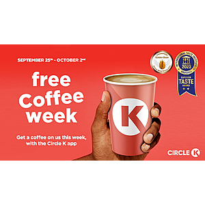 Circle K: Free Coffee Once per Day September 25th - October 2nd (App req.)