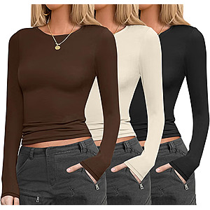 3-Pack Ekouaer Womens Long Sleeve Shirts (various colors/sizes) $13 + Free Shipping w/ Prime or orders $35+
