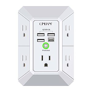 Wall Charger, Surge Protector, QINLIANF 5 Outlet Extender with 4 USB Ports $9.98