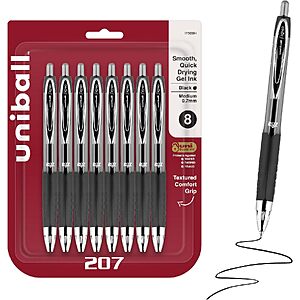 8-Count Uni-Ball 207 0.7mm Medium Point Gel Pens (Black) $5.69 w/ S&S + Free Shipping w/ Prime or on $35+