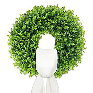 22" Boxwood Fall Greenery Wreath w/ Sash for Front Door $11.39 + Free Shipping w/ Prime or on $35+