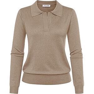 Women's Long Sleeve Classic V Neck Casual Fall Winter Polo Sweater Tops​ $9.99 AC