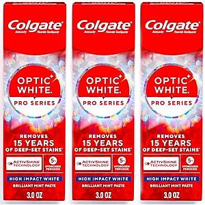 [SnS, AC] $36.06 | 3 × 3-Pack 3-Oz Colgate Optic White Pro Series High Impact White Toothpaste ($12.02 each) at Amazon