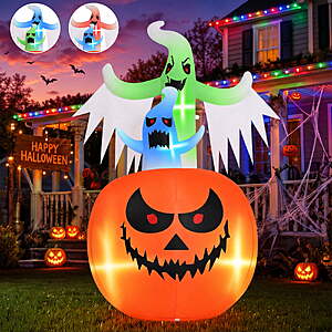 Firstness 6ft Tall Halloween Inflatable, Ghosts Pumpkin with Colorful Flashing Lights $28.79