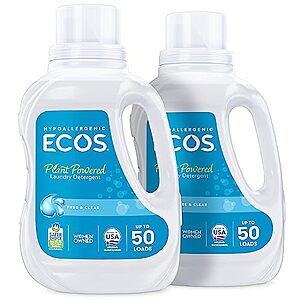 2-Pack 50-Oz ECOS Free & Clear Liquid Laundry Detergent (100 Loads) $9.49 w/ S&S + Free Shipping w/ Prime or on $35+