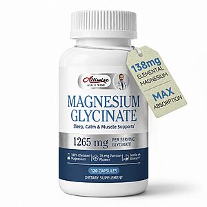 Magnesium Glycinate 1265mg, 100% Chelated Magnesium Capsules $8.59 AC and Subscribe and Save