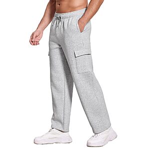 Deyeek Men's Thick Cargo Sweat Pants Straight Leg Fleece Pants with Pockets $12.99