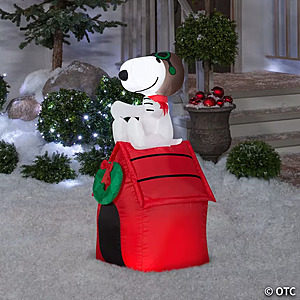 42" Airblown® Inflatable Peanuts® Christmas Snoopy Flying Ace on Doghouse Outdoor Yard Decoration $39.99