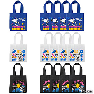 6" x 6" Mini Peanuts® Snoopy & Woodstock Graduation Nonwoven Tote Bags – 12 Pc. $4.08