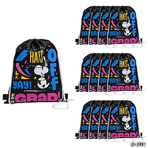 12" x 15" Medium Peanuts® Snoopy Graduation Nonwoven Drawstring Backpacks – 12 Pc. $10.68