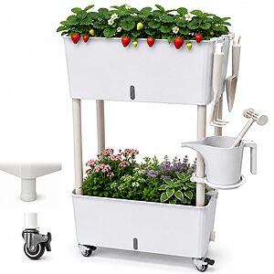 2-Tier 27.8"H Rolling Raised Garden Bed with Wheels, Self Watering Planter Box with Visible Water Level, Gray Rustproof Plastic $29.99 Free Shipping w/Prime