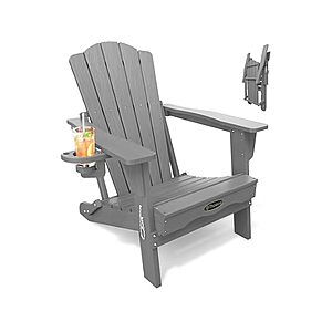 $70 FS PRIME WOOT THOEOE Folding Adirondack Chair, All-Weather Fire Pit Chair with Cup Holder