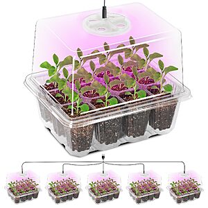Seed Starter Trays with 12-LED Grow Lights, Clear, 5 Pack $17.98 + Free Shipping w/Prime