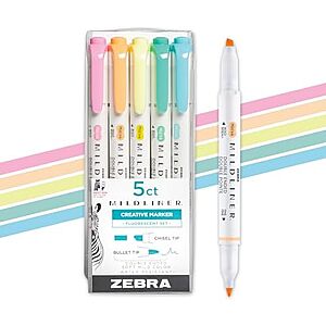[YMMV, AC] $4.80* | 5-Pack Zebra Pen Mildliner Double-Ended Highlighter (Fluorescent Colors) at Amazon
