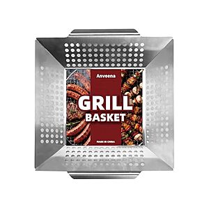 Anveena 13.3" x 12" Stainless Steel Grill Basket $13.99 + Free Shipping w/ Prime