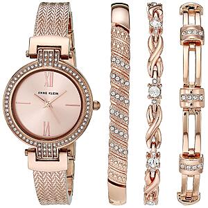Anne Klein Women's Premium Crystal Accented Watch and Bracelet Set $56.88