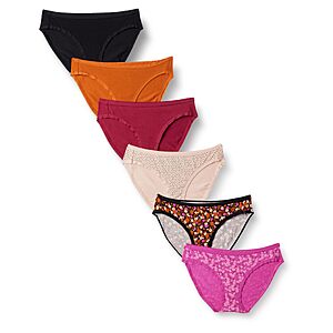 Amazon Essentials Women's Cotton Spandex Bikini Brief Underwear (Available in Plus Size), Pack of 6, Dots/Floral/Multicolor, X-Large $7.92