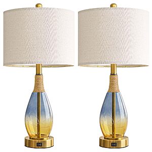 2-Piece 23" Oyears Rattan and Glass Table Lamps w/ 2 Light Points (Yellow Blue, Yellow Green) $39.99 + Free Shipping
