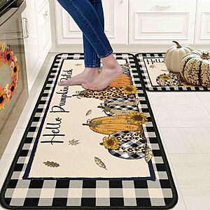 2-Piece Ouxioaz Fall Kitchen Rugs Set (17"x47"+17"x30", Buffalo Plaid Hello Pumpkin, Happy Halloween Skull) $9.99 + Free Shipping w/ Prime or on $35+