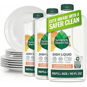 [SnS, AC] $10.73 | 3-Pack 50-Oz Seventh Generation Dish Liquid Refill (Clementine Zest & Lemongrass) at Amazon