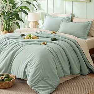 [Prime] 7-Pc Bedsure Bed-in-a-Bag Queen Comforter Set (Sage Green/Beige) $22.79 + Free Shipping