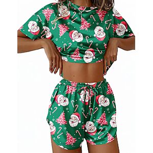 Ekouaer Split Short Silk Pajamas for Women Cute Short Sleeve Pj Set 2 Piece $8.99