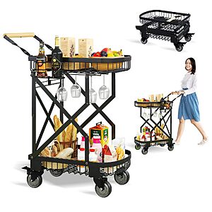 LACACIVIN 2-Tier Foldable Shopping Cart with Wheels $69.99 + Free Shipping